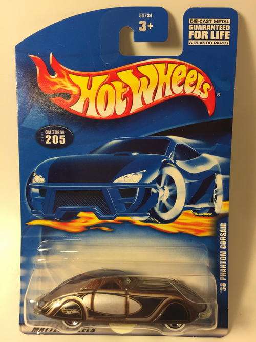 Hot Wheels - 38 Phantom Corsair - 2001 Hot Wheels #205 - Brown - Long Card