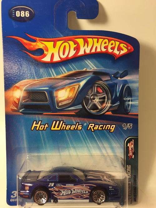 Hot Wheels - Mustang Cobra - 2005 Hot Wheels Racing Series #1  - Blue - Long Card