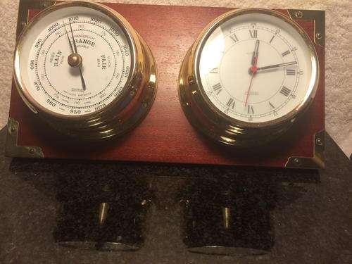 Huger Barometer and Clock on Wooden plinth