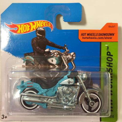 Hot Wheels - Harley-Davidson Fat Boy - 2014 Hot Wheels HW Garage New Casting  - Blue - Carded