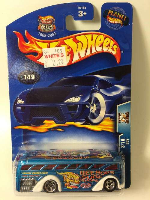 Hot Wheels - Surfin' School Bus - 2003 Work Crewsers #03  - Blue - Long Card -