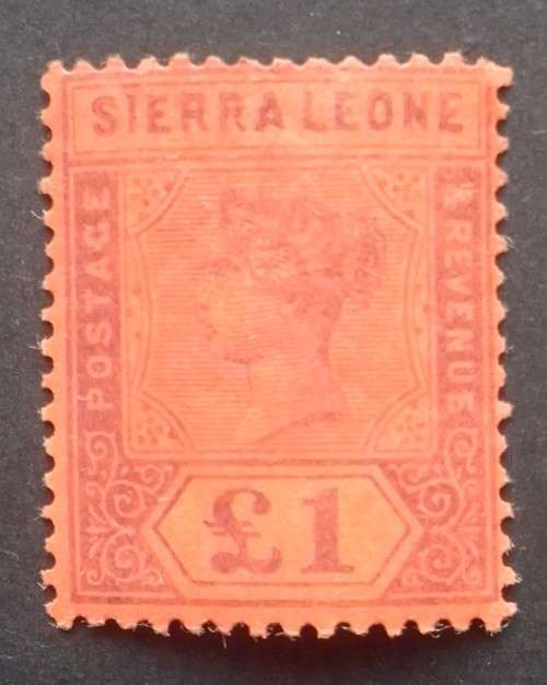 1896-1897 1 pound queen Victoria lilac on red paper sierra leone,not used.