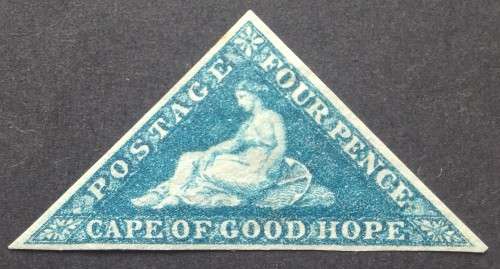 1883blue four pence cape of good hope,NU,NG hinged good margins.angker water mark.