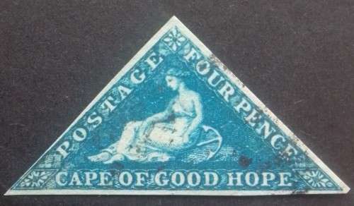 1853 Dark blue four penny cape of good hope. No gum was hinged, in very good condition.was used.