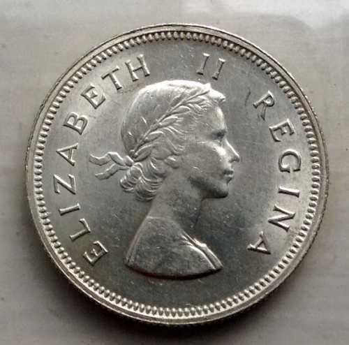 1955 SA Union silver 2 Shillihg, judge the condition yourself.AU/UNC