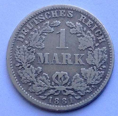 1881 D 1 Mark German Empire Silver Coin Eagle