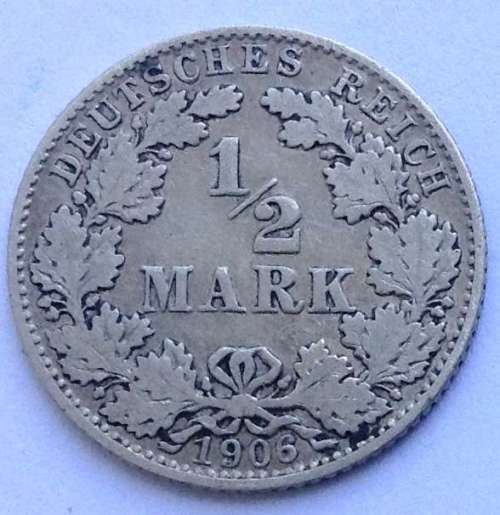 1906 D 1/2 Mark German Empire Silver Coin Eagle
