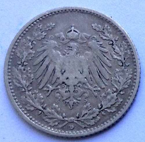 1906 D 1/2 Mark German Empire Silver Coin Eagle