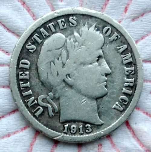 1913 Barber Silver Dime 10 Cent Coin