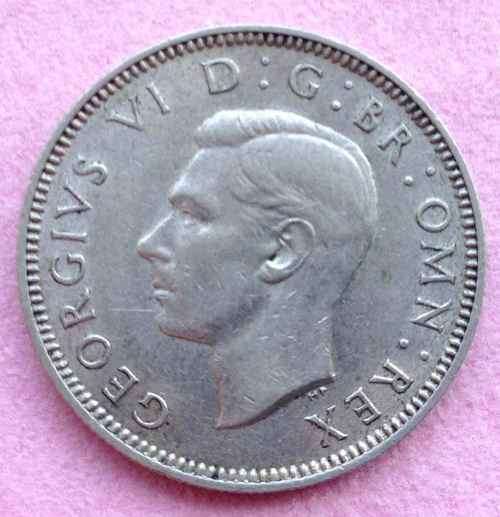 1939 George VI 1 Shilling Coin AU, Silver .500