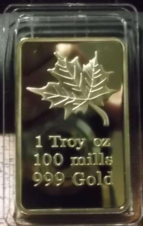 1 OZ .999.100 MILLS FINE 24K WHITE GOLD Plated MAPLE LEAF BULLION BAR