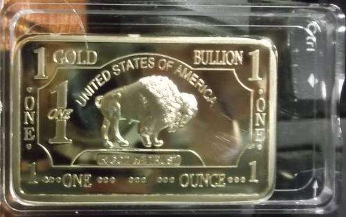 1OZ-BUFFALO 100-Mills .999-24K Pure-Gold-Layered-Bar NEW-ITEM-EXTREMLY-RARE.