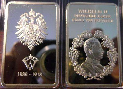 *NEW* 1 OZ 24K GOLD PLATED WILHELM II BULLION BAR *VERY RARE*