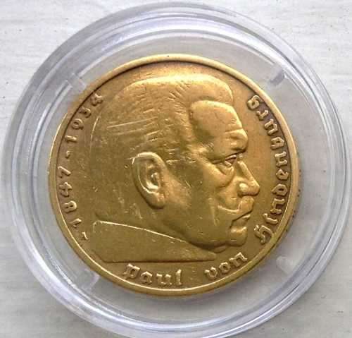 1936  5 Mark Silver Coin Deutsches Reich Paul von Hindenburg Gold Plated