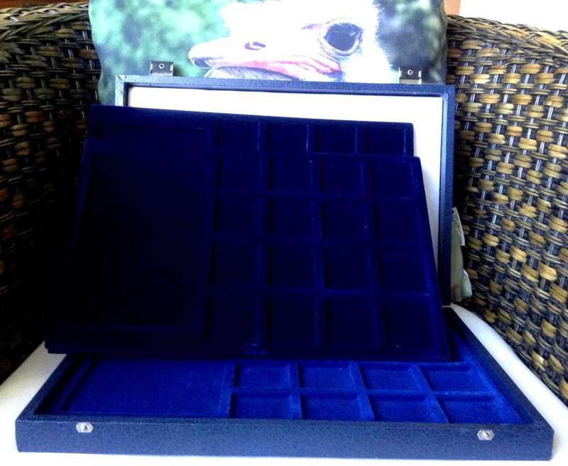 Coin case/storage box, size 360mm x 240mm with 2 trays, holds 48 coins size 42mm plus side space, in