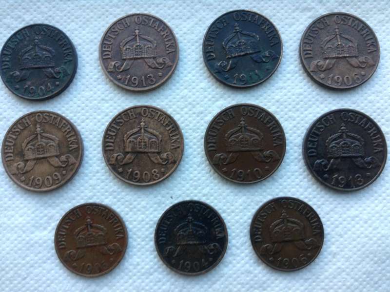 Heller 11 X Mixed German-East-Africa   One- and Half Heller Coins