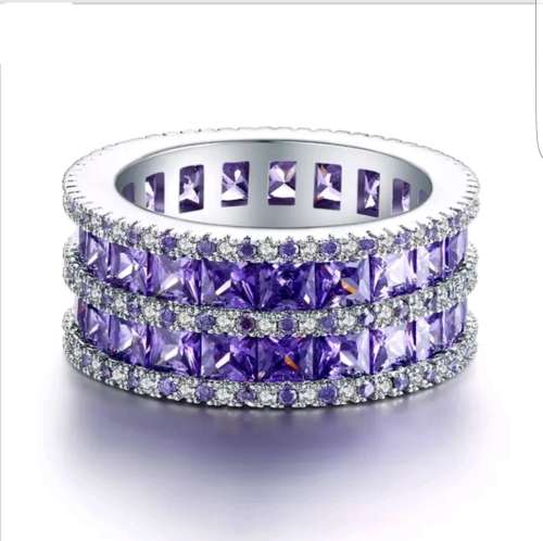 *****GORGEOUS***** WOMAN AMETHYST & WHITE SAPPHIRE 925 (STAMPED) SILVER RING SIZE 8 (SA Q)