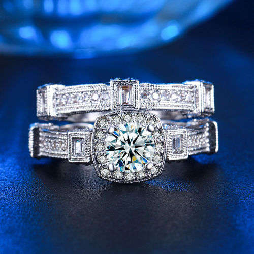 *****GORGEOUS ELEGANT***** WOMAN 2PCS WHITE SAPPHIRE 925(STAMPED) SILVER RING SIZE 7 (SA O)