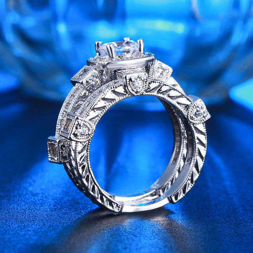 *****GORGEOUS ELEGANT***** WOMAN 2PCS WHITE SAPPHIRE 925(STAMPED) SILVER RING SIZE 7 (SA O)