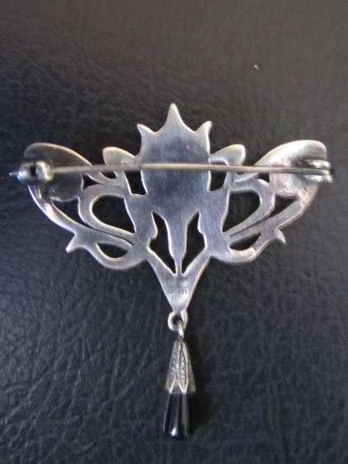 Art Deco costume jewellery brooch with marcasites & black glass