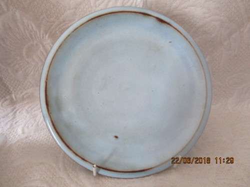 Linnware sideplate in pastel blue & brown - 18 cm wide
