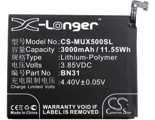 Mobile, SmartPhone Battery   CS-MUX500SL  for  XIAOMI 5X  etc.