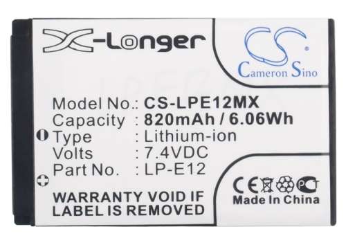 Camera Battery  CS-LPE12MX  for  CANON LP-E12