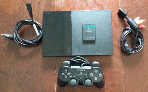 Black "New Shape" Slimline PS2 Console + Original Controller + Memory Card