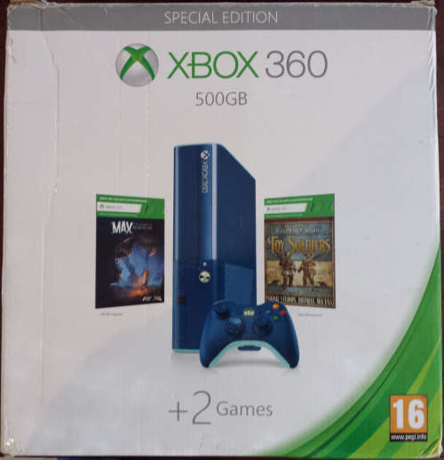 Boxed Limited Edition Blue Xbox 360 Console (500GB, E-Shape) + Matching Controller