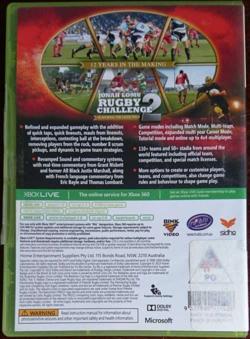 Jonah Lomu Rugby Challenge 2 - Xbox 360