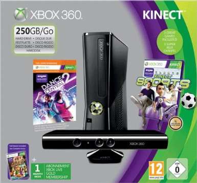 Xbox 360 Slimline console 250Gb + Xbox Kinect + Games bundle