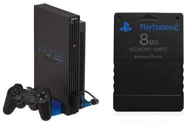 Black PS2 console (Fat), Original controller + memory card