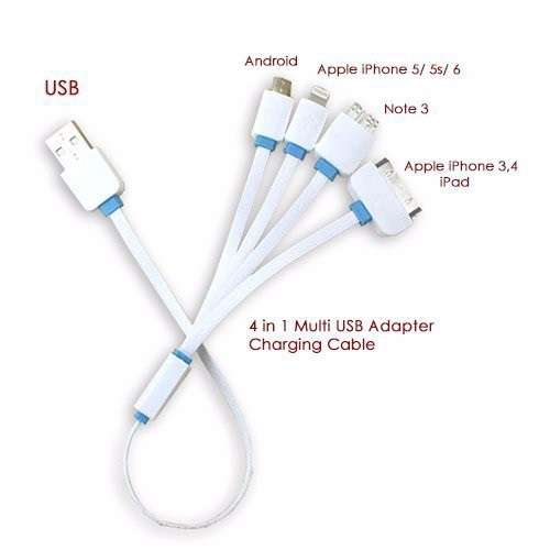 4 in 1 Flat Charge Cable - IOS / Micro / Note 3 / 30 Pin