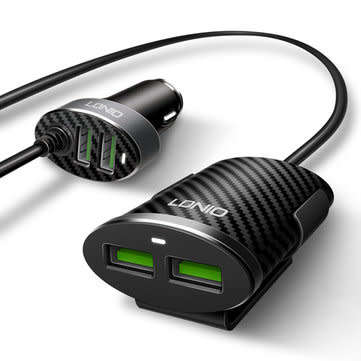 LDNIO 5.1A 4 Ports USB Car Charger With Extension Cable - Sharing Charger