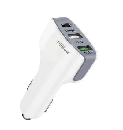 Type-C Car Charger with 2 USB Ports - 3.0 Fast Charge Support