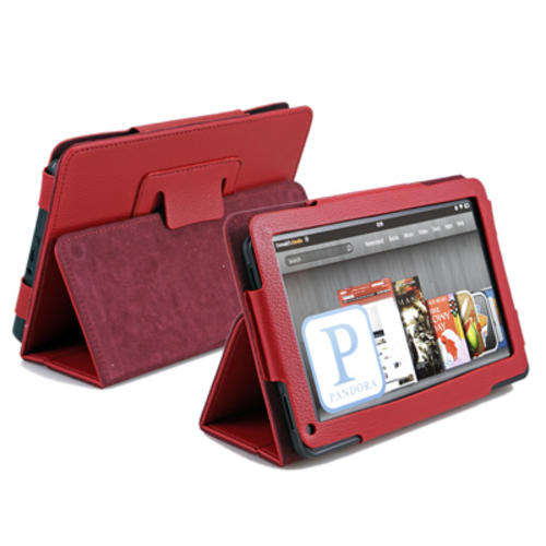 Kindle Fire Cover - Red PU Leather Folding Case + Stylus Touch Pen