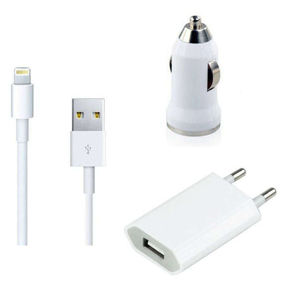 Apple Iphone 5 USB Charger Set - USB Car Charger / USB Power adapter / Lightning Cable