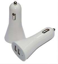 USB Dual / Twin Car Charger White  - Lighter Socket USB
