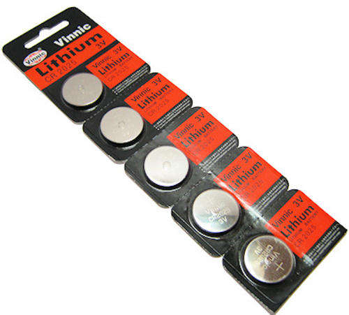 5 Pack CR2025 Lithium Batteries - Button Cells