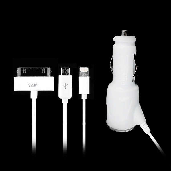 3 in 1 Car Charger  to Iphone Ligtning + Micro USB + Samsung Galaxy Tab / Iphone