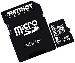 Patriot 16Gb Micro SD Card with SD Adaptor - SDHC - Class 10