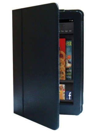 Kindle Fire Cover - Black PU Leather Folding Case