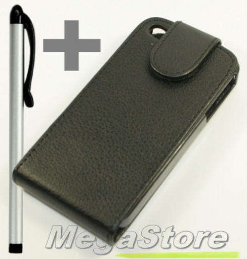 Iphone 4s Black Flip Pouch + Stylus Touch Pen + Screen Protector