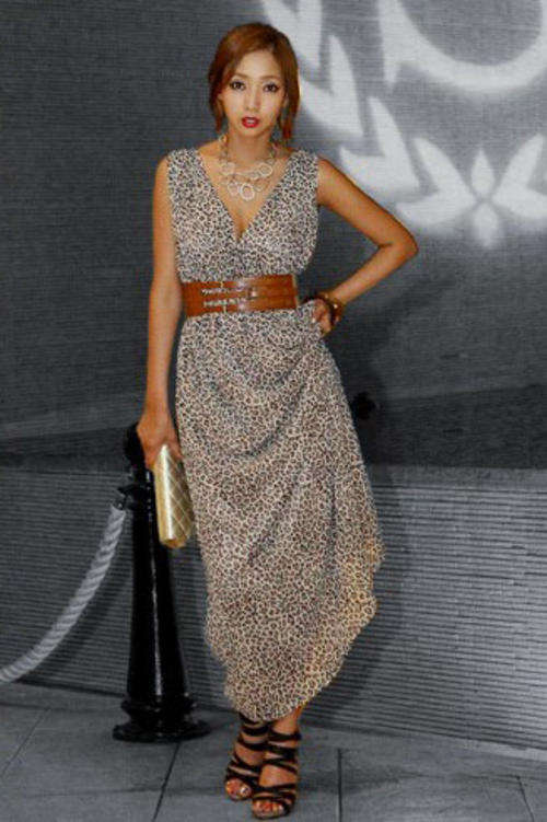 V Collar Sleeveless Long Dress Leopard With Belt FREE SHIPPING