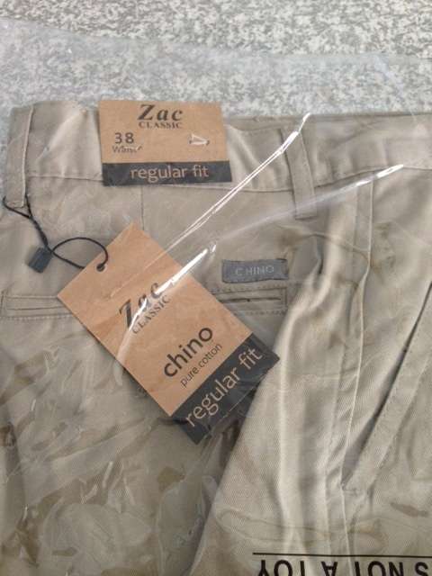 Men Chino Regular Fit Pants Beige Size 38