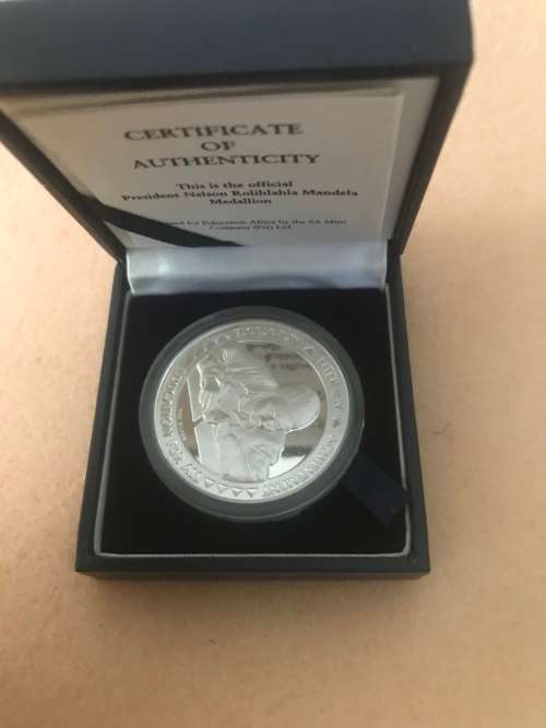 Mandela 1oz education silver medallion with certificate