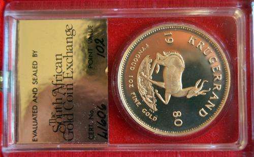 PROOF 1oz KRUGERRAND 1980 Point Value 102 Graded by the S.A. Gold Coin Exchange