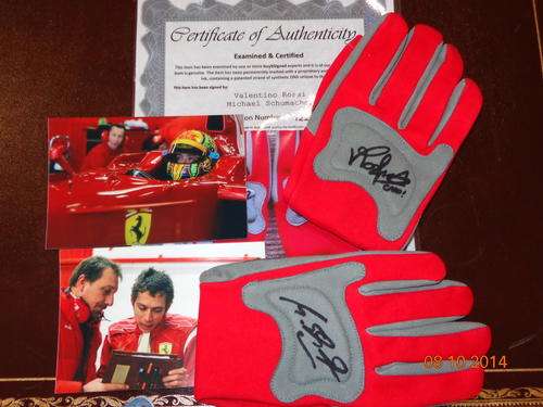 Valentino Rossi and Michael Schumacher autographed gloves - with authentication cert