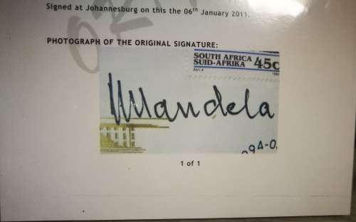 MANDELA & DE KLERK AUTHENTIC SIGNATURE - CECIL GREENFIELD COA - SIGNED 10/05/1994 PRES. INAUGURATION