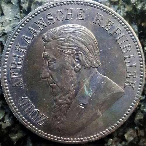 1892 ZAR  5 SHILLING - RARE DOUBLE SHAFT - SILVER CROWN - TOP GRADE CONDITION - PERHAPS AU